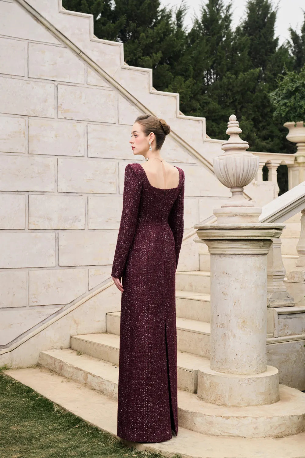 High Neck Stylized Crystal-Embellished Dress