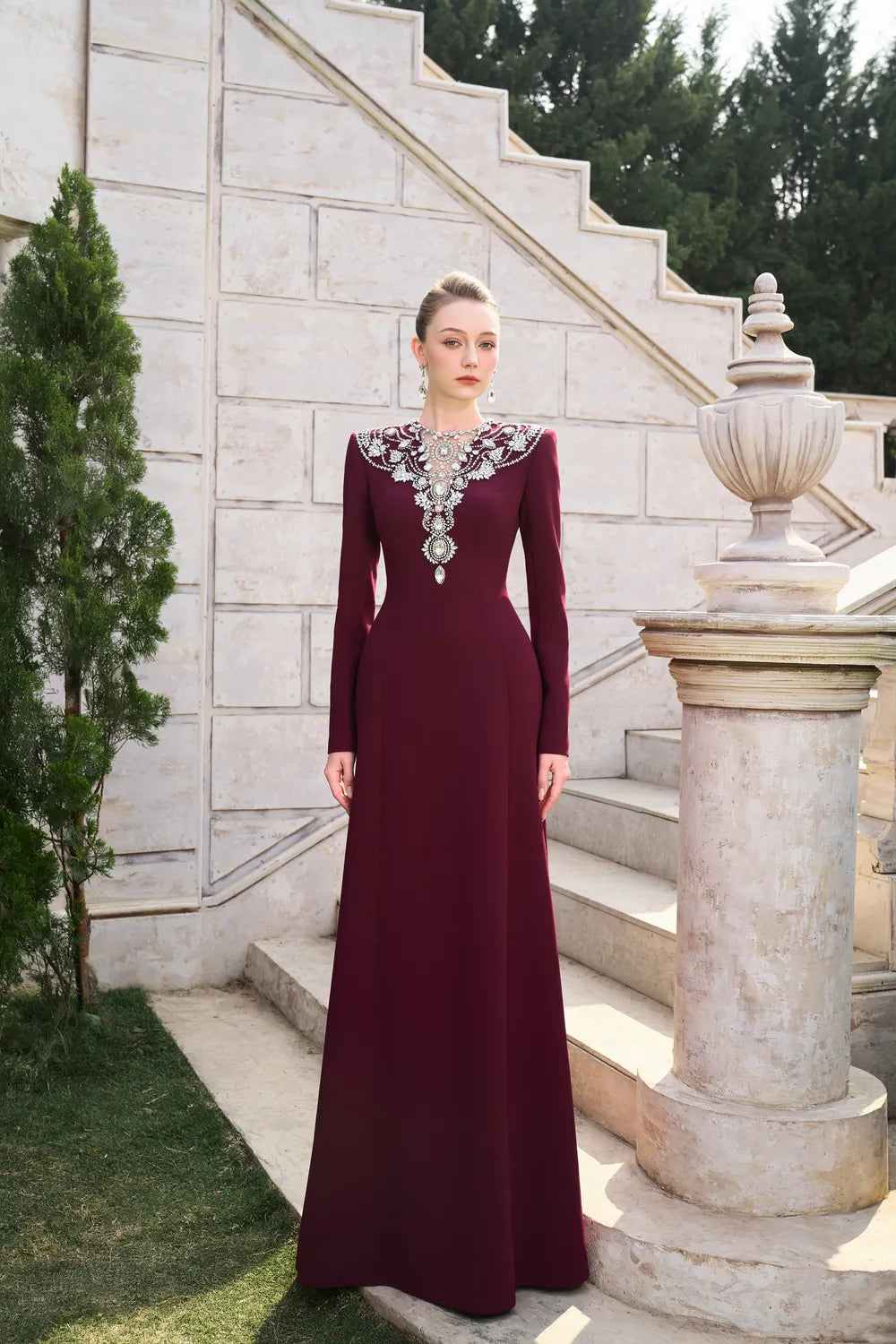 Stylized Crystal-Embellished See-Through Chest A-line Dress