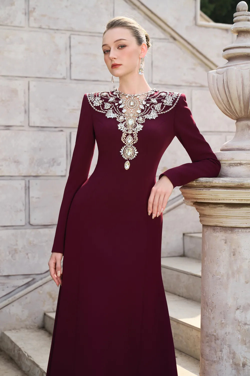 Stylized Crystal-Embellished See-Through Chest A-line Dress