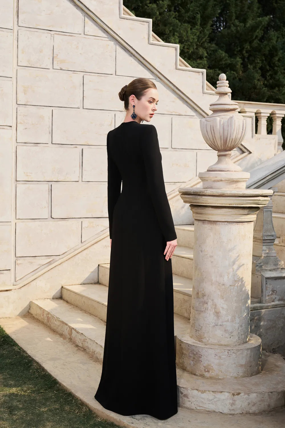 Long Sleeve Ombre Bead-Embellished Dress