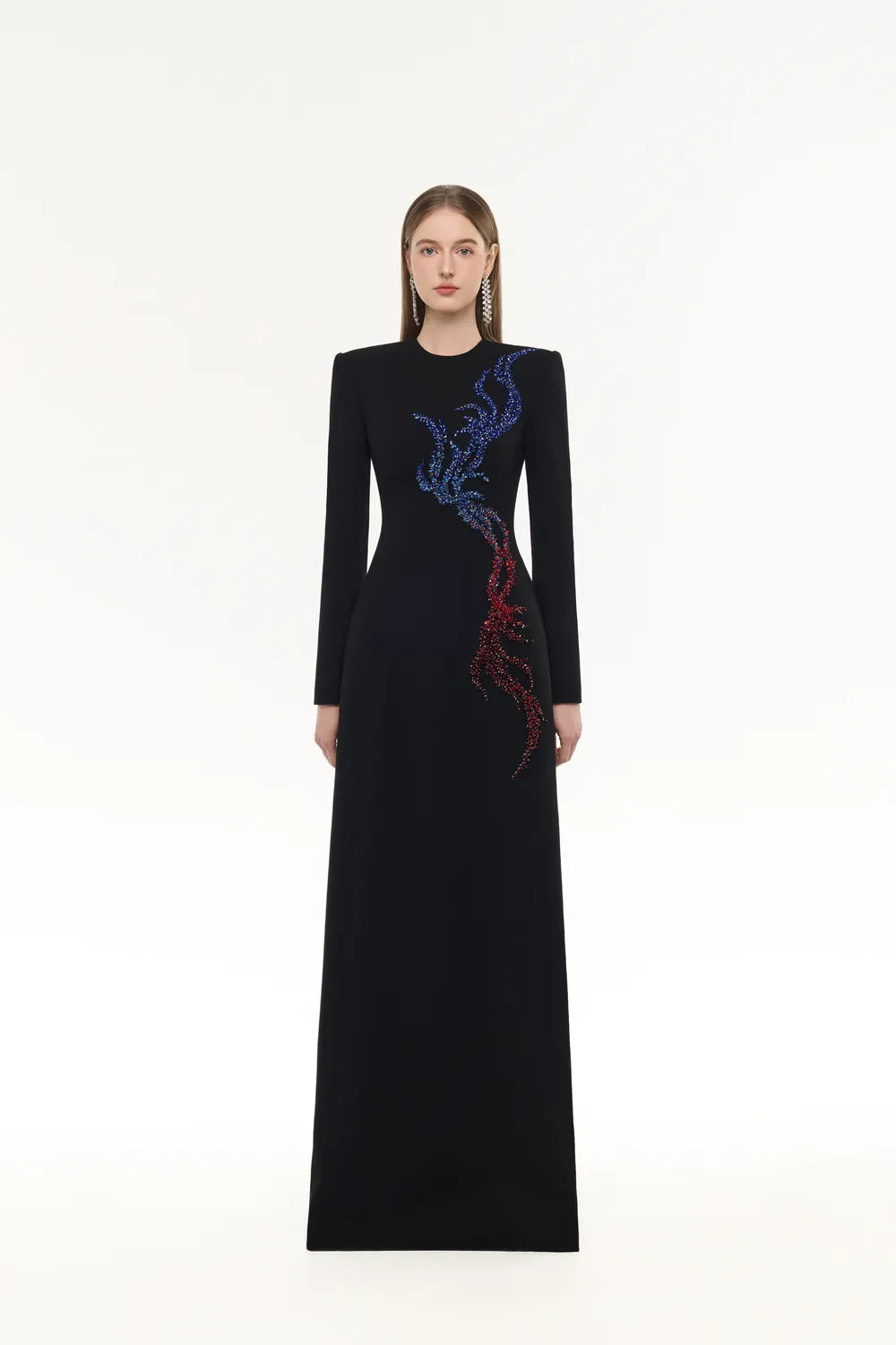 Long Sleeve Ombre Bead-Embellished Dress