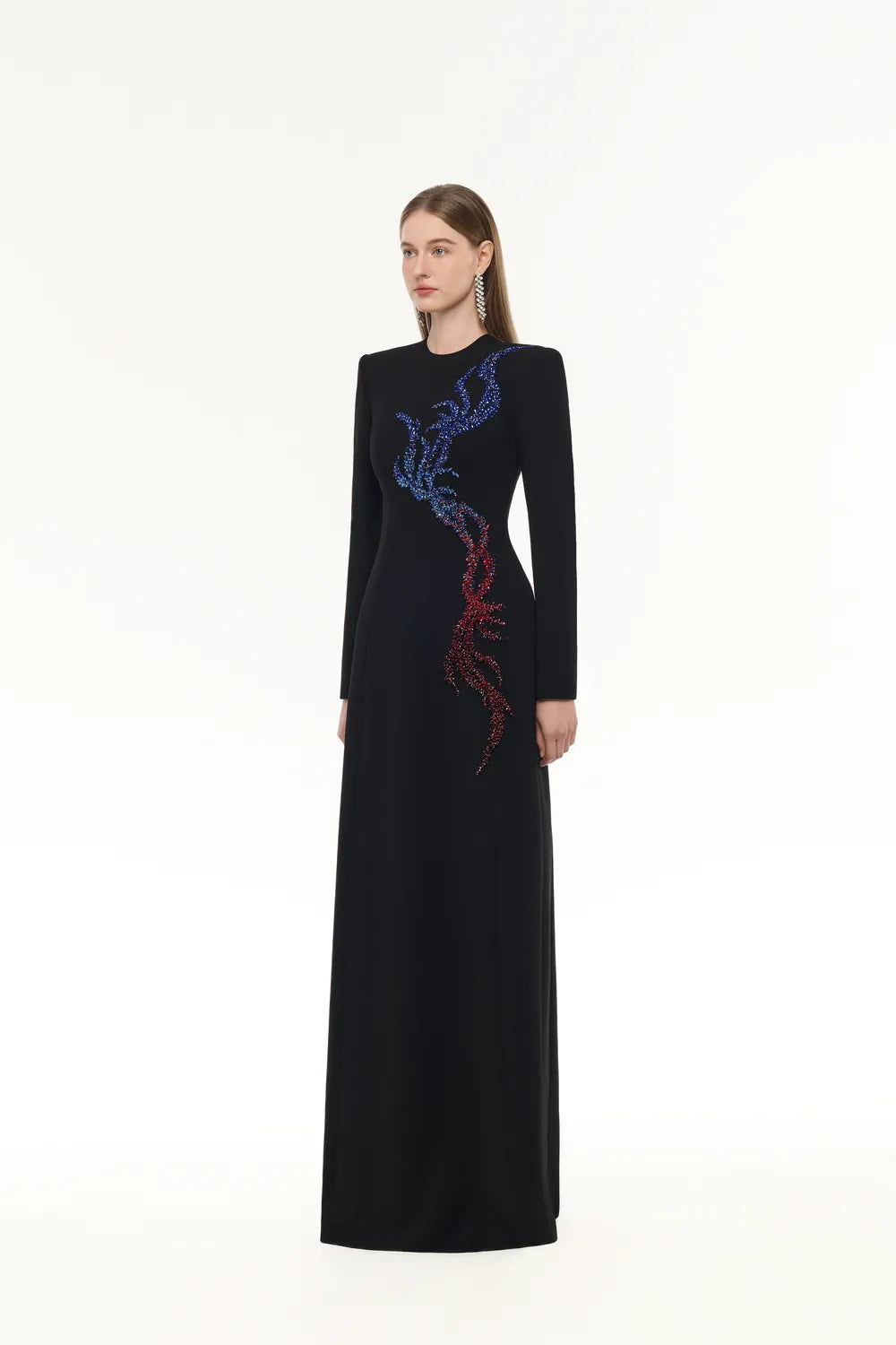 Long Sleeve Ombre Bead-Embellished Dress