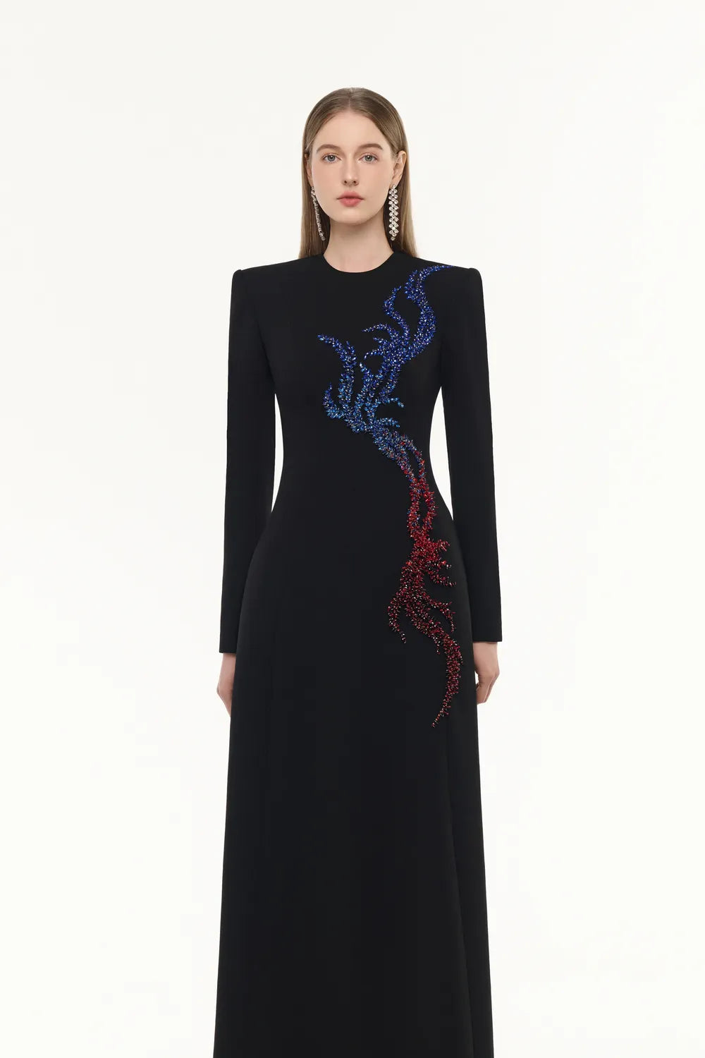 Long Sleeve Ombre Bead-Embellished Dress