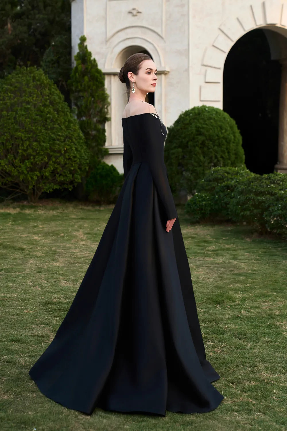 See-Through Shoulder With Stylized Crystal-Embellished Dress