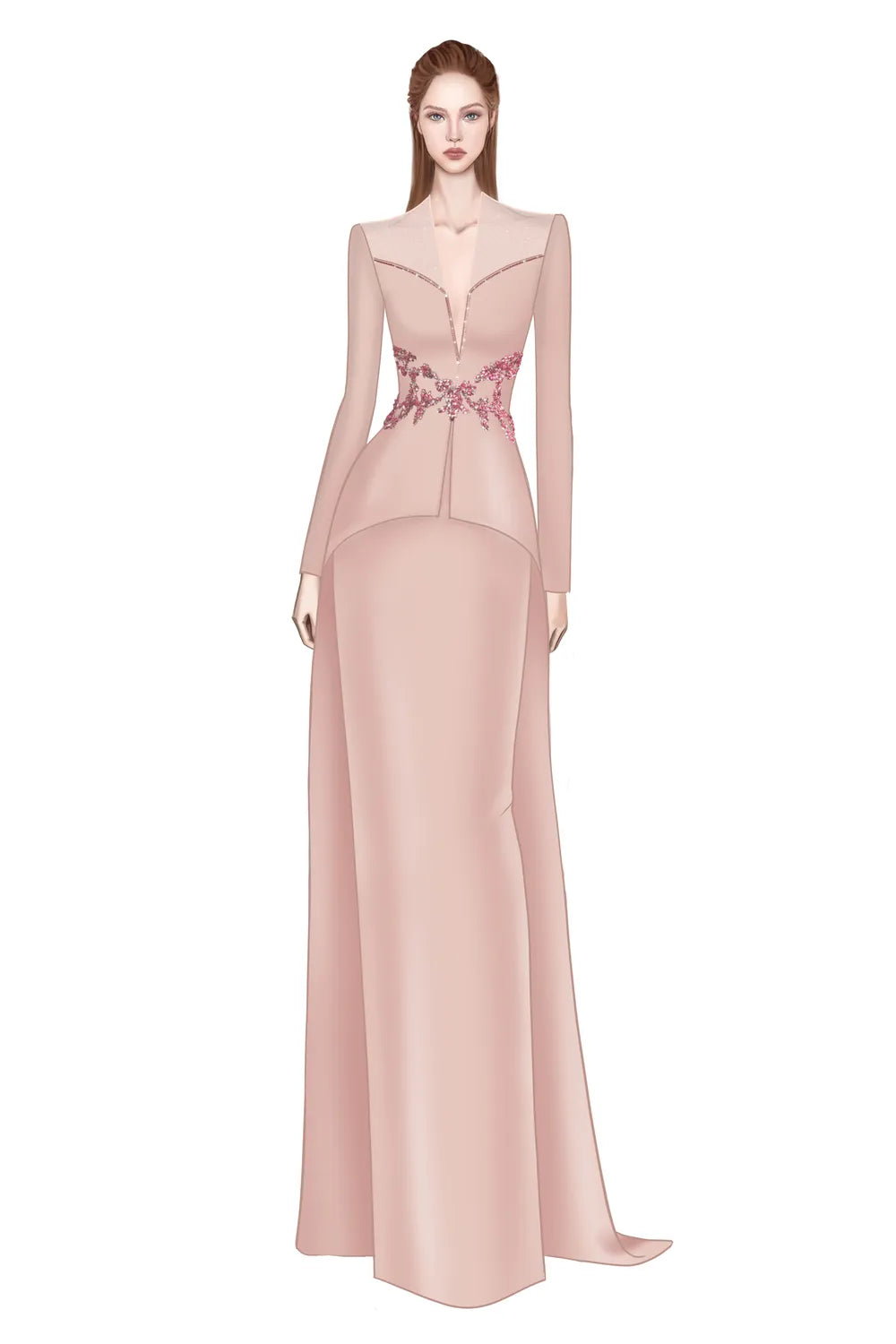 Deep V-Neck Pegged A-line Dress