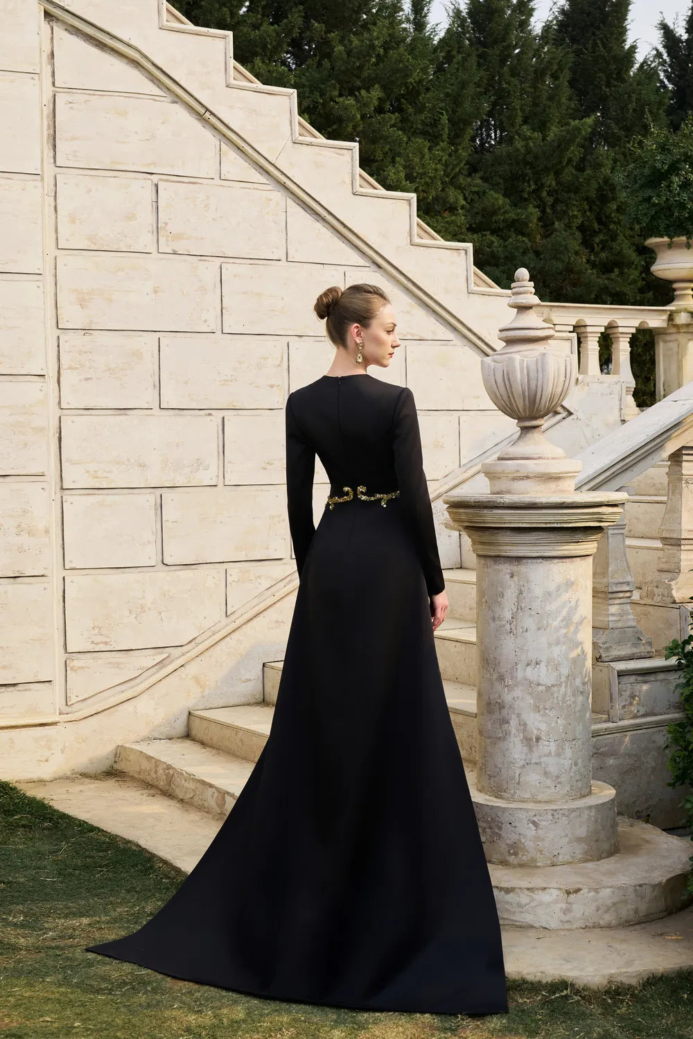 Deep V-Neck Pegged A-line Dress