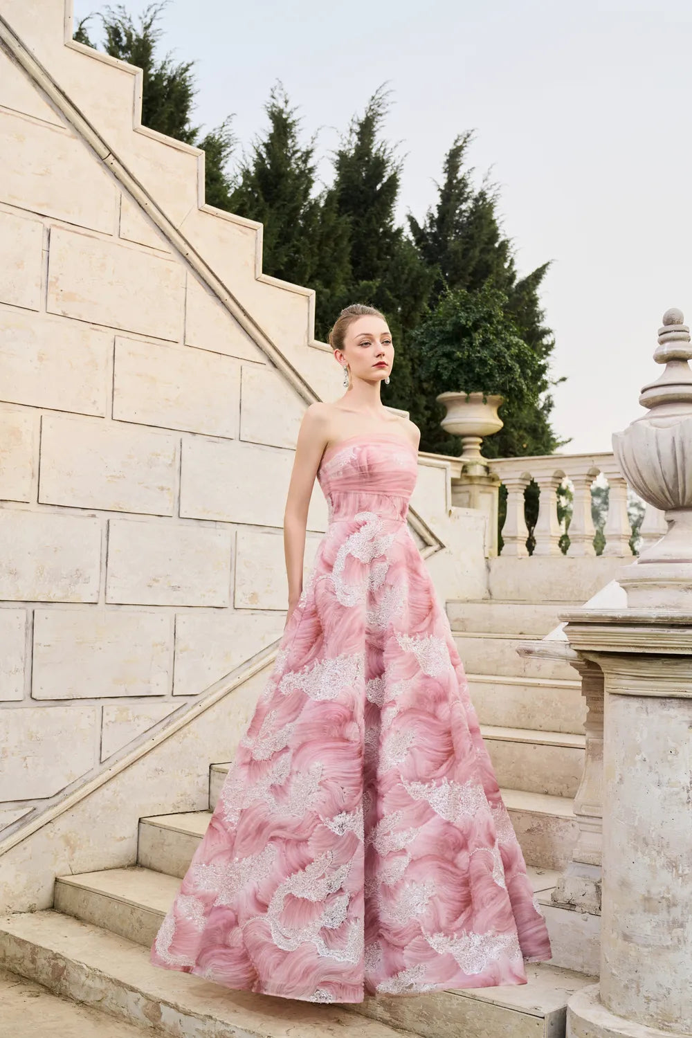 Asymmetric Mesh Sleeve Folded A-Line Dress