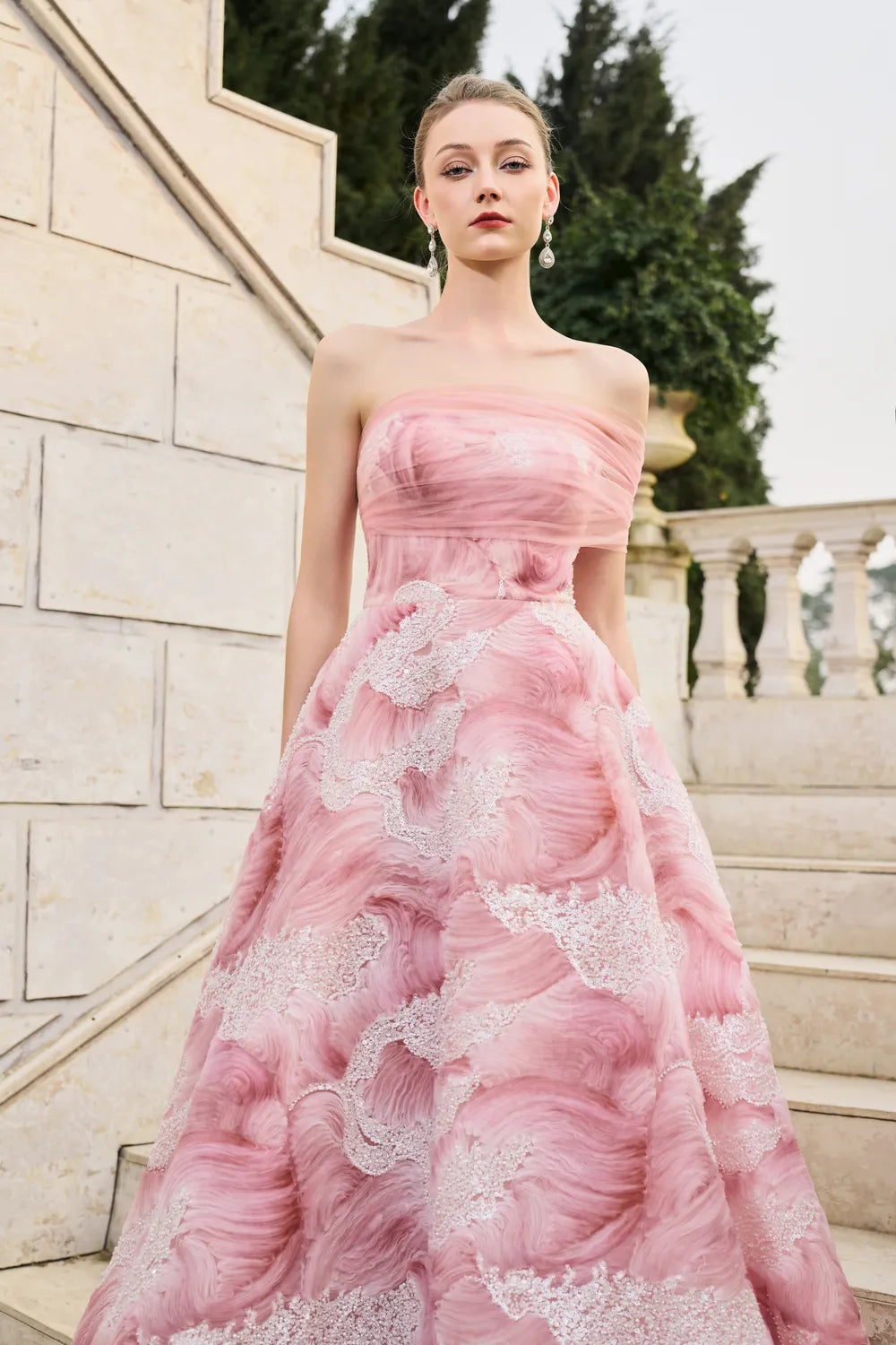 Asymmetric Mesh Sleeve Folded A-Line Dress