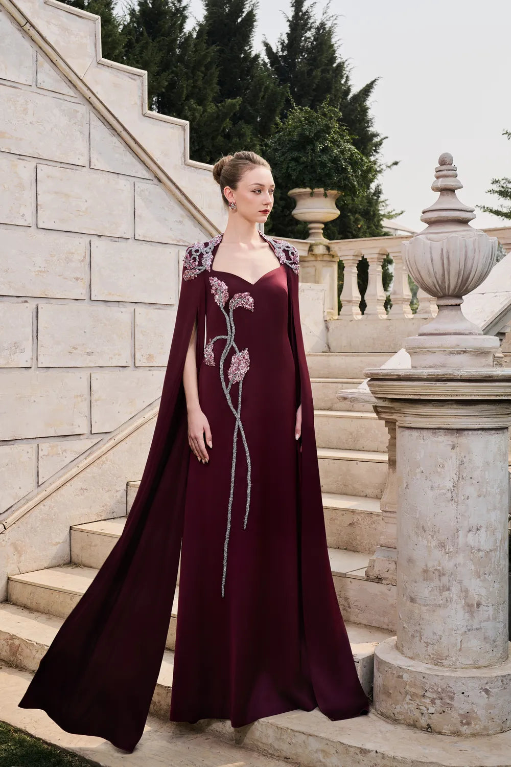 Long Sleeve Cape Trapezoid Neckline Dress