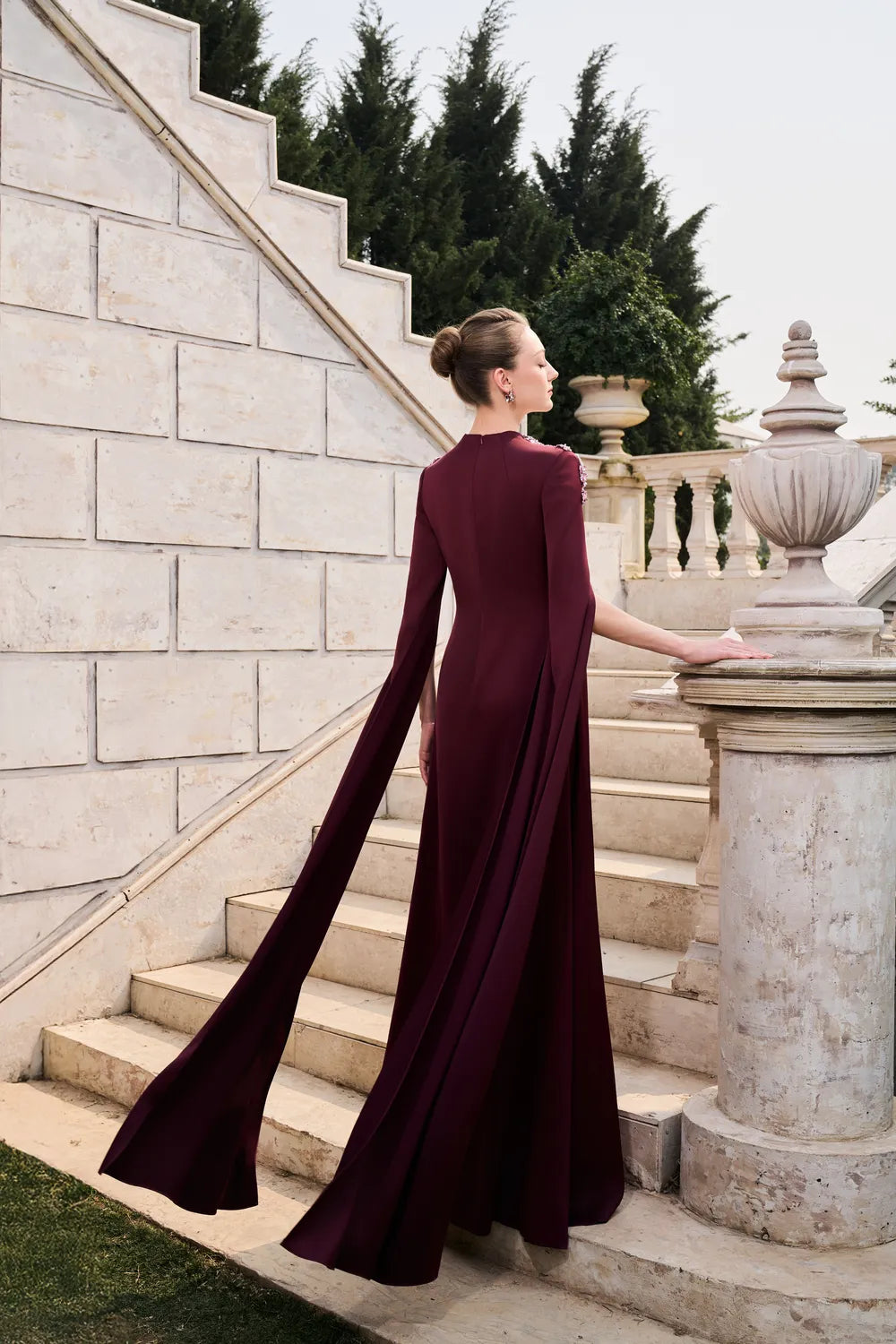 Long Sleeve Cape Trapezoid Neckline Dress