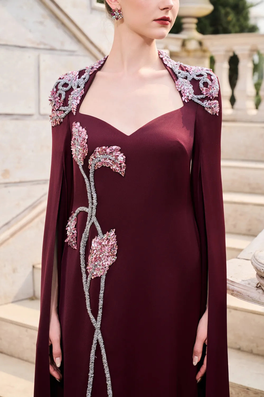 Long Sleeve Cape Trapezoid Neckline Dress