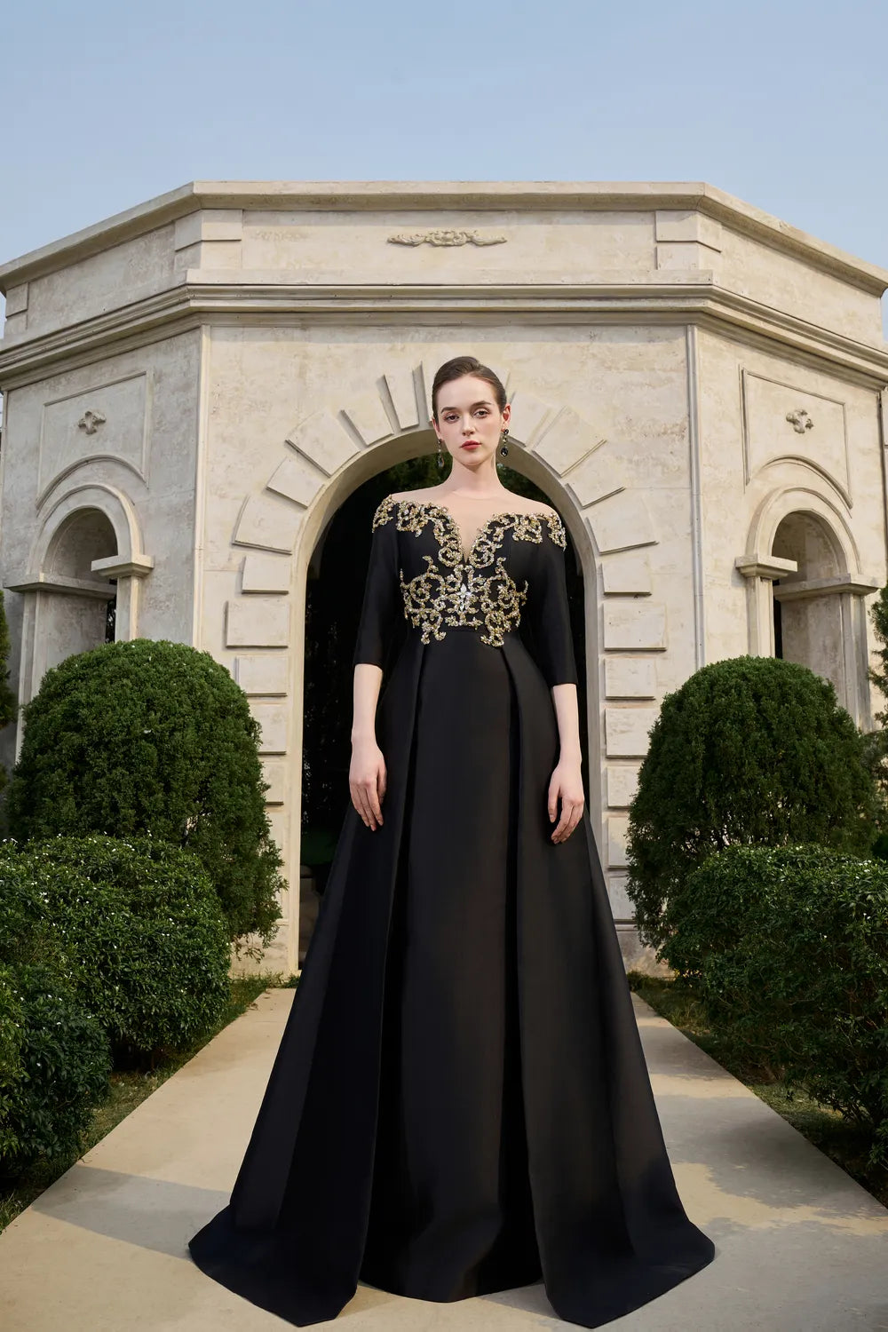 Off Shoulder Middle Sleeve Flared Dress