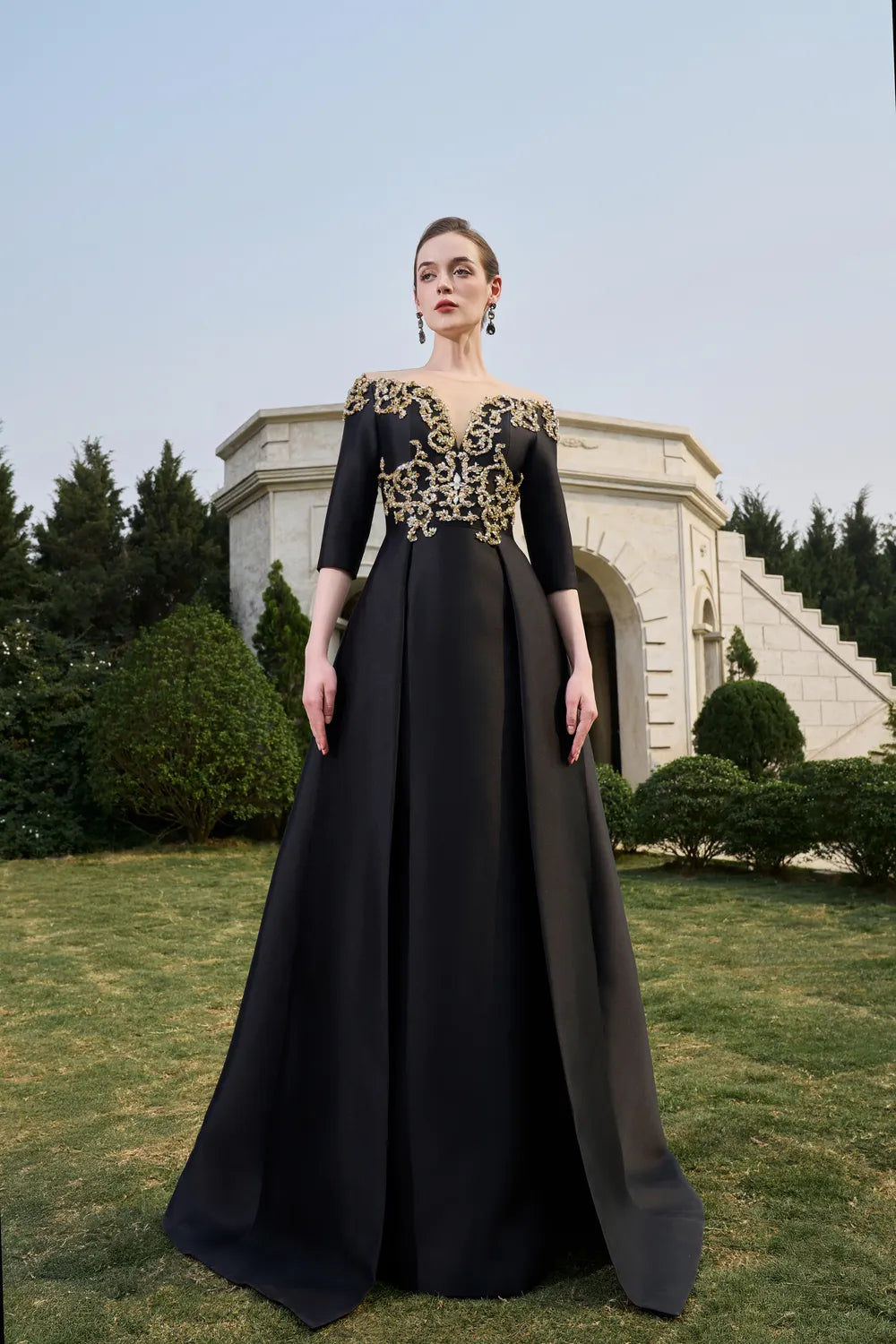 Off Shoulder Middle Sleeve Flared Dress