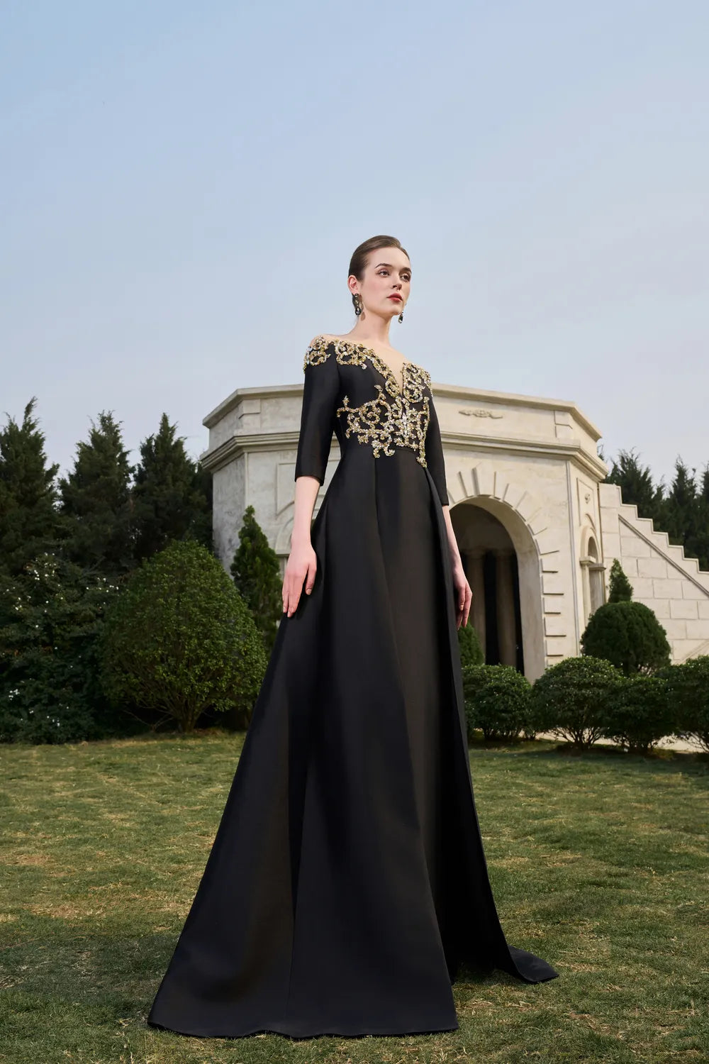 Off Shoulder Middle Sleeve Flared Dress