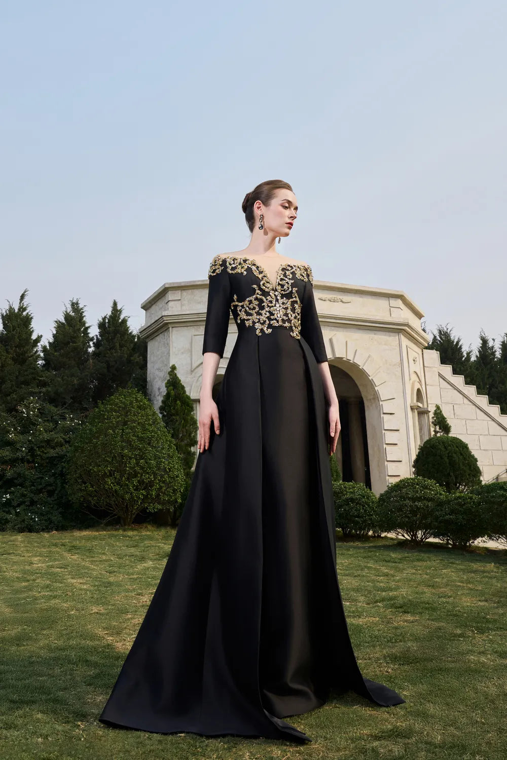 Off Shoulder Middle Sleeve Flared Dress