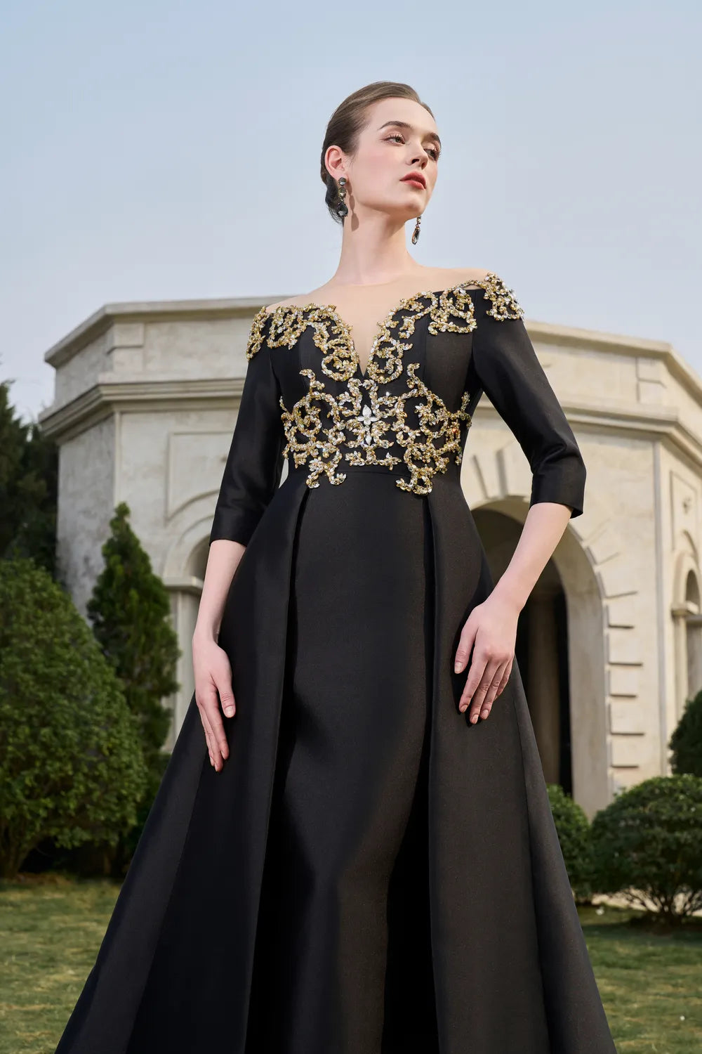 Off Shoulder Middle Sleeve Flared Dress