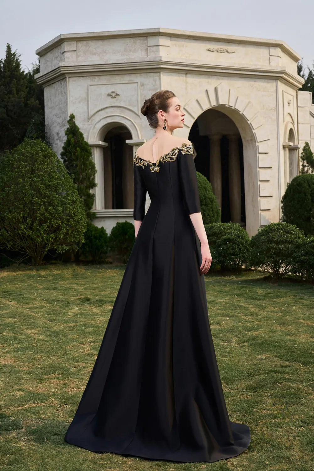 Off Shoulder Middle Sleeve Flared Dress