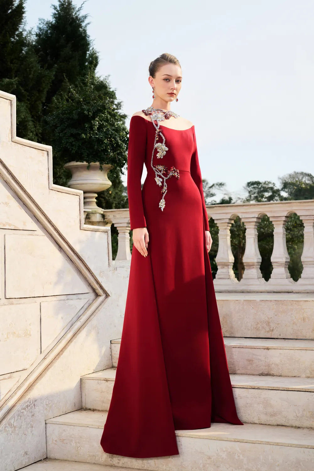 See Through Shoulder With 3D Embellished Flared Flap Dress