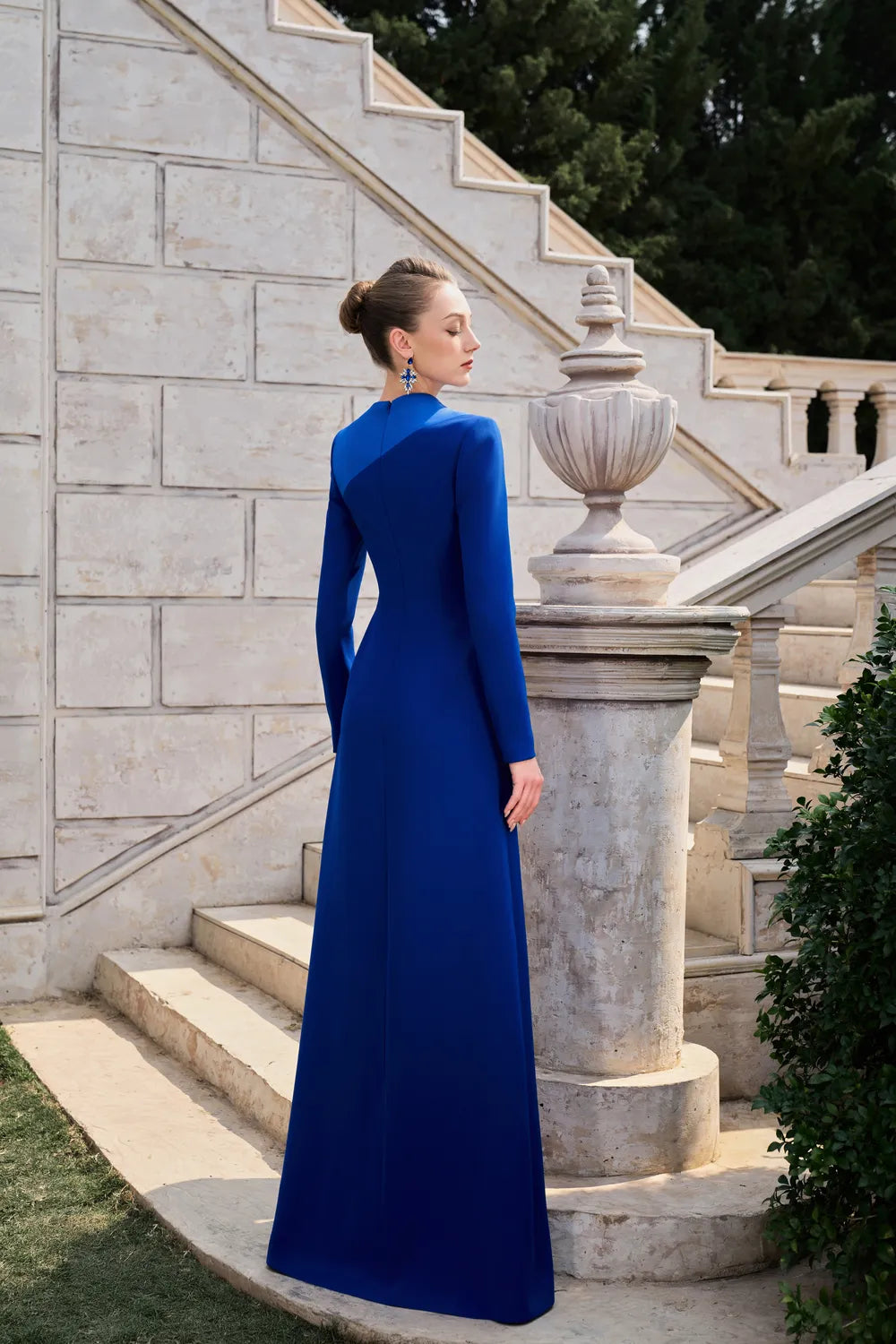 Diagonal Neck And Cut Out With Curved Crystal-Embellished Dress