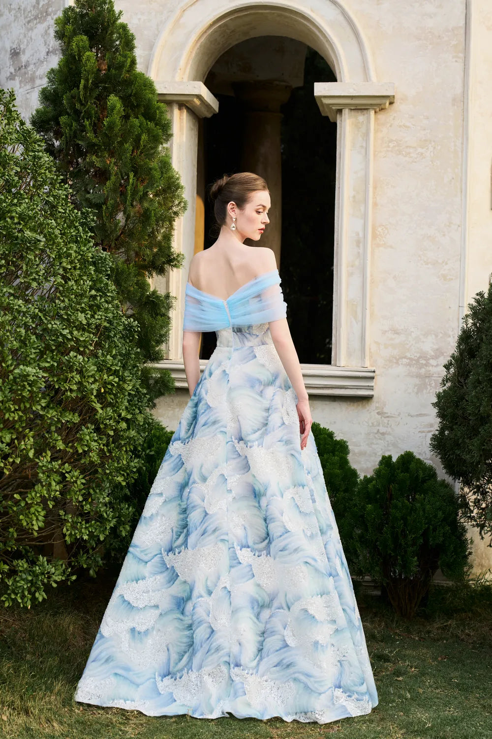 See-Through Off-Shoulder Cloudy Flared A-Line Dress