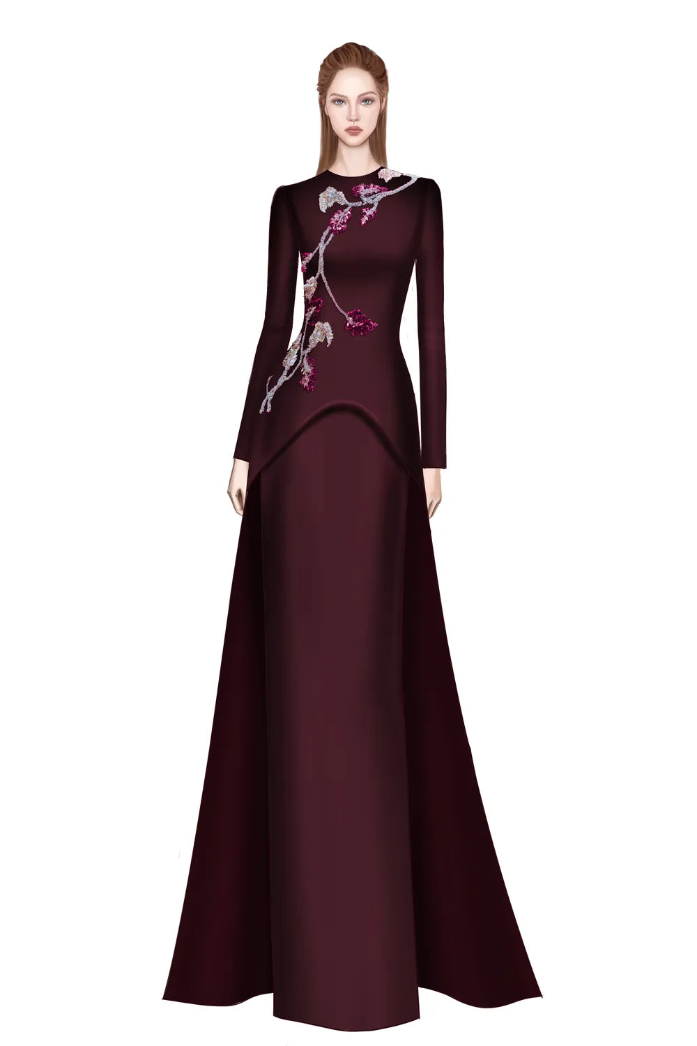 3D Crystal-Embellished With Curved Hemline Dress