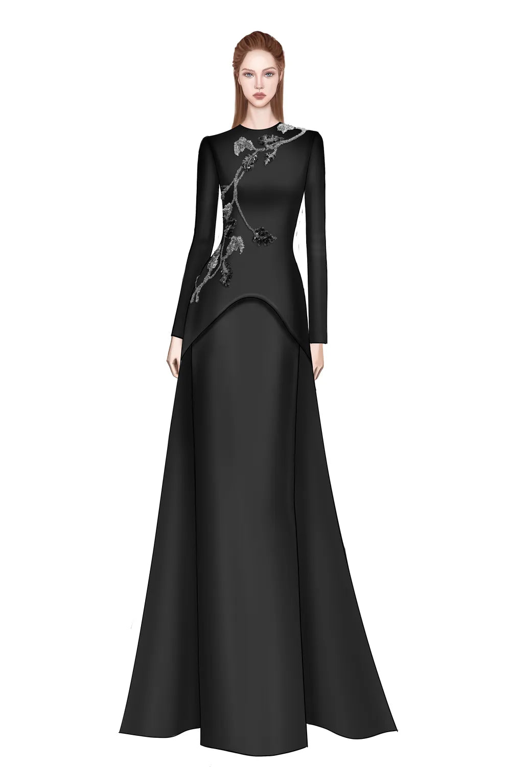 3D Crystal-Embellished With Curved Hemline Dress