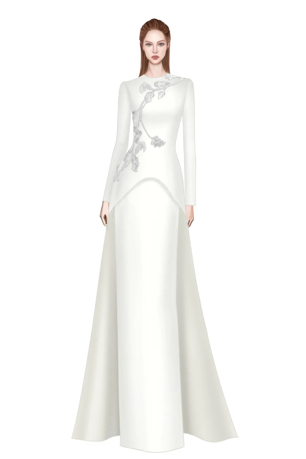 3D Crystal-Embellished With Curved Hemline Dress