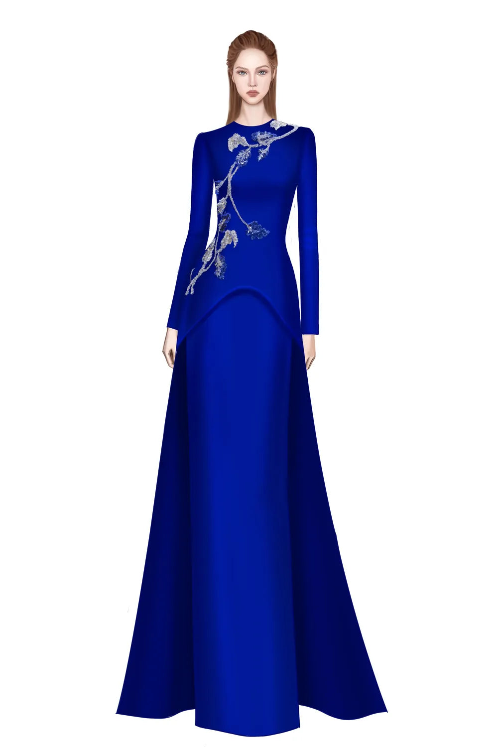 3D Crystal-Embellished With Curved Hemline Dress