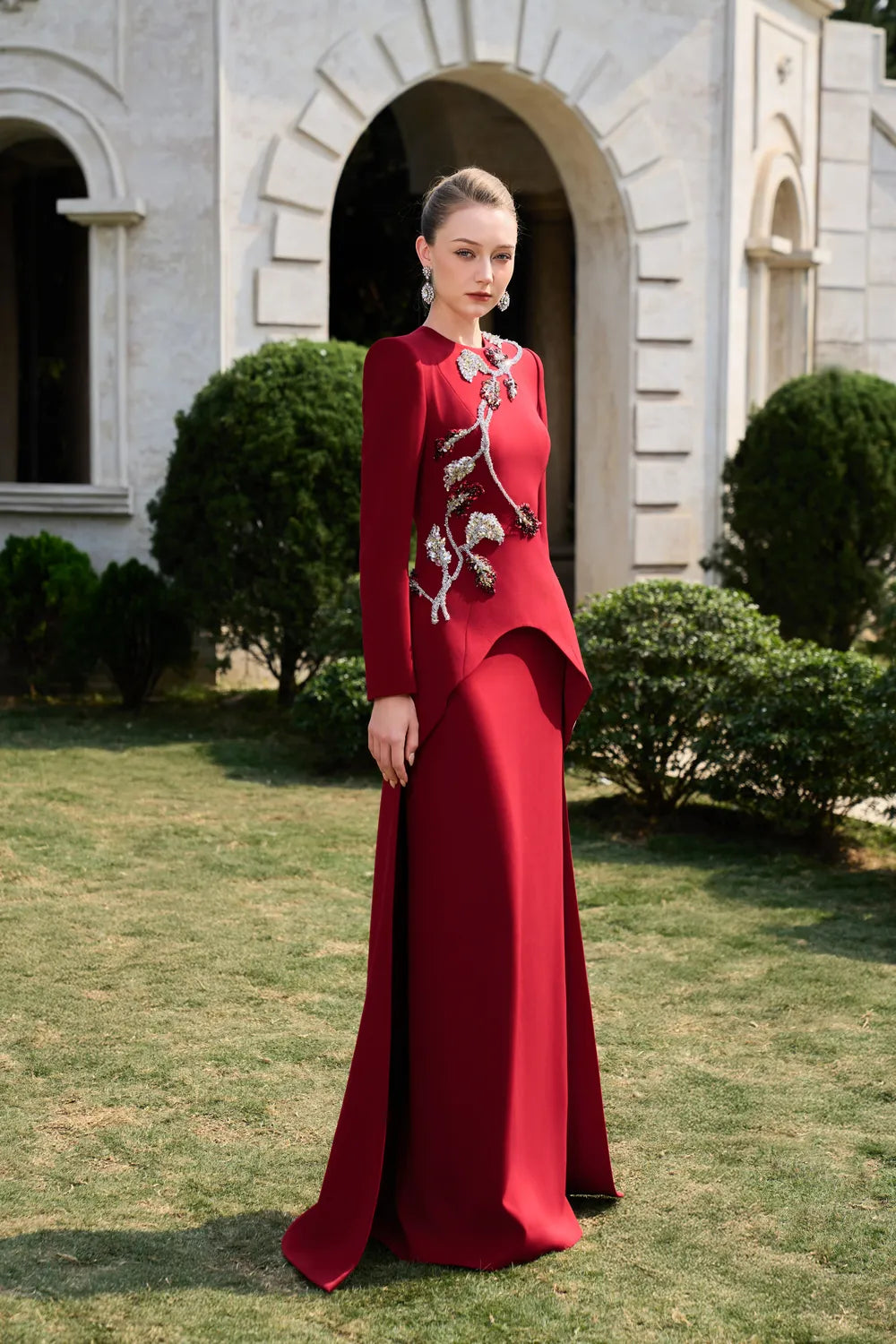 3D Crystal-Embellished With Curved Hemline Dress