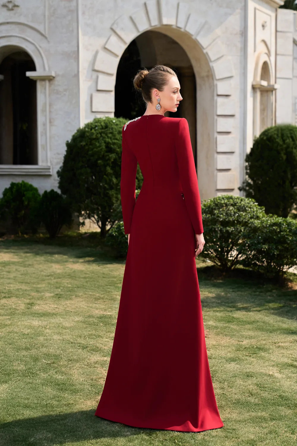 3D Crystal-Embellished With Curved Hemline Dress