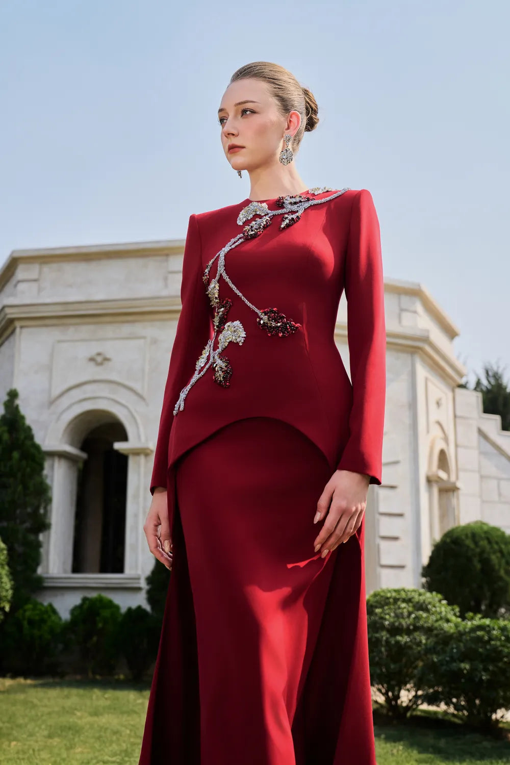 3D Crystal-Embellished With Curved Hemline Dress