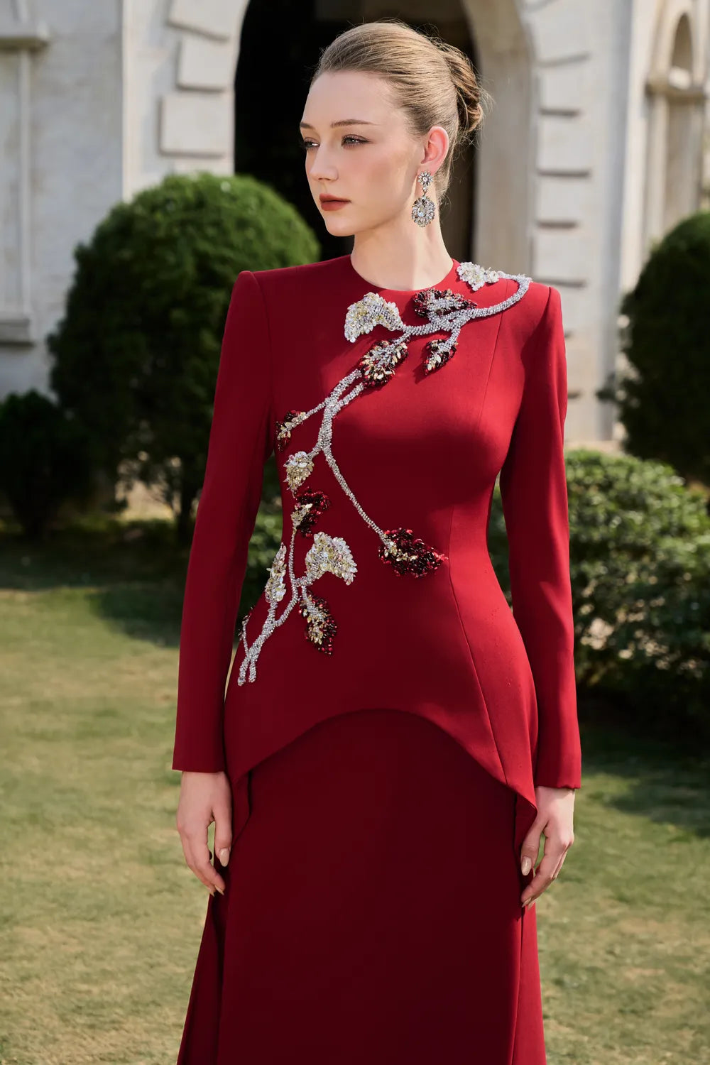 3D Crystal-Embellished With Curved Hemline Dress