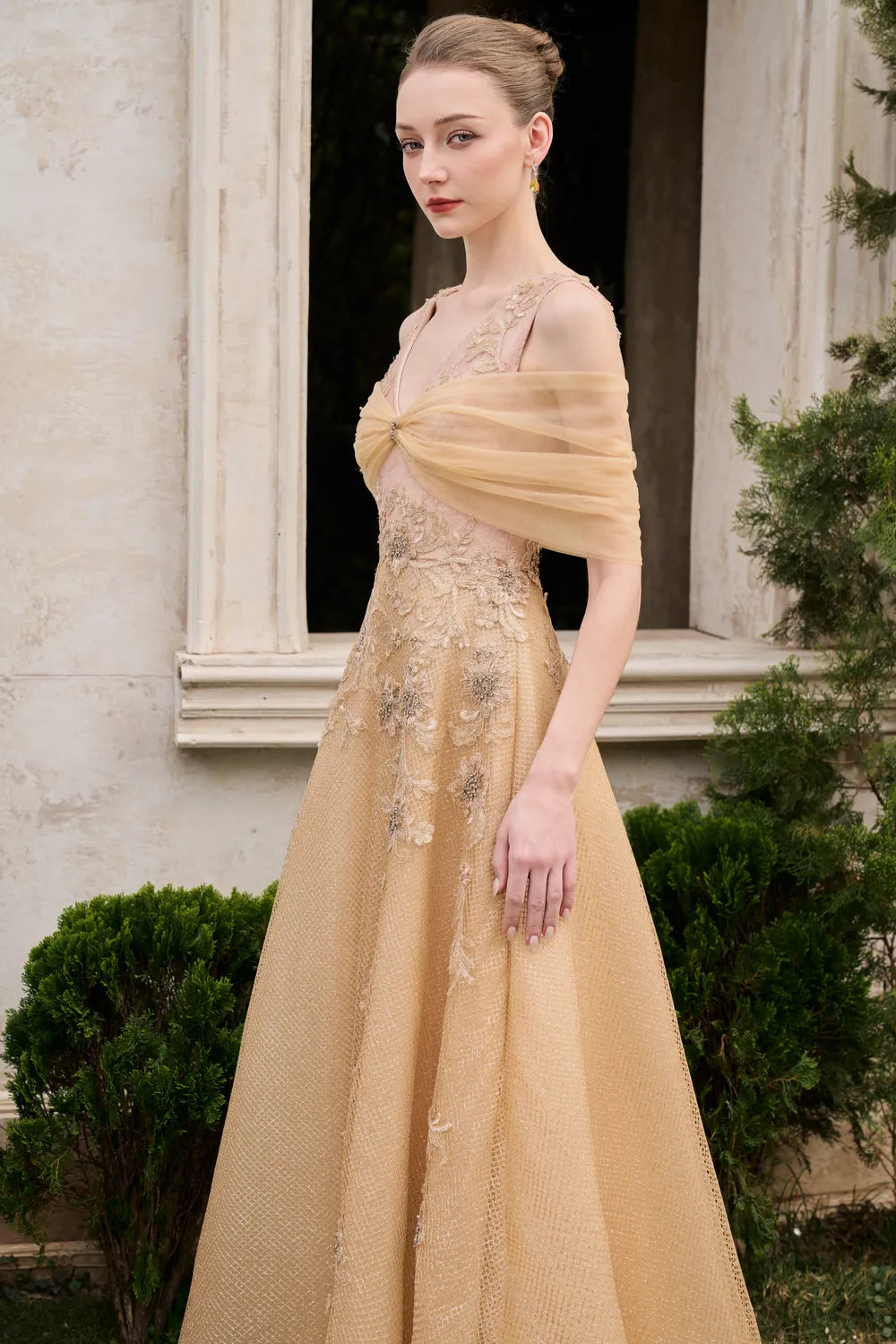 Strappy With See-Through Mesh Shoulder Dress