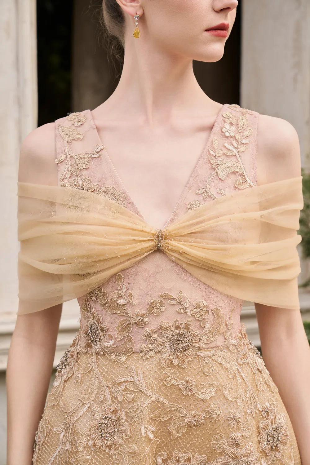 Strappy With See-Through Mesh Shoulder Dress