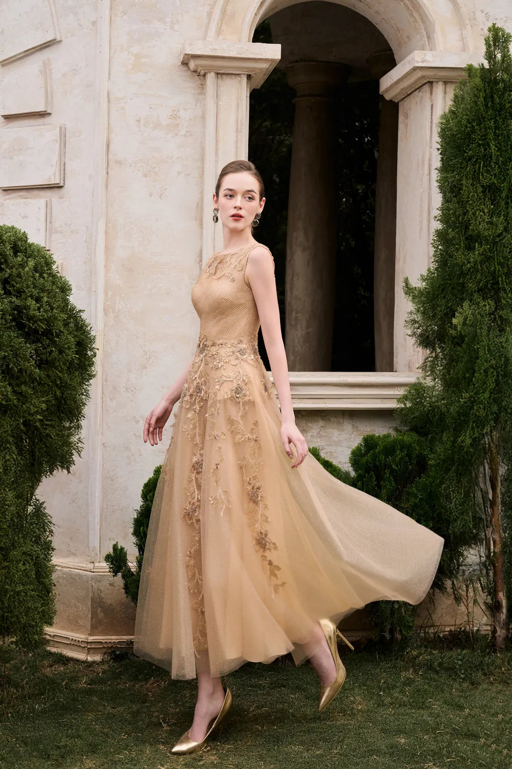 Sleeveless Boat Neck Draped A-Line Dress