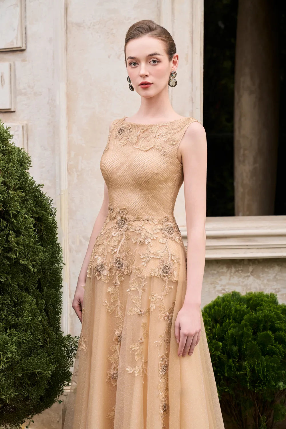 Sleeveless Boat Neck Draped A-Line Dress