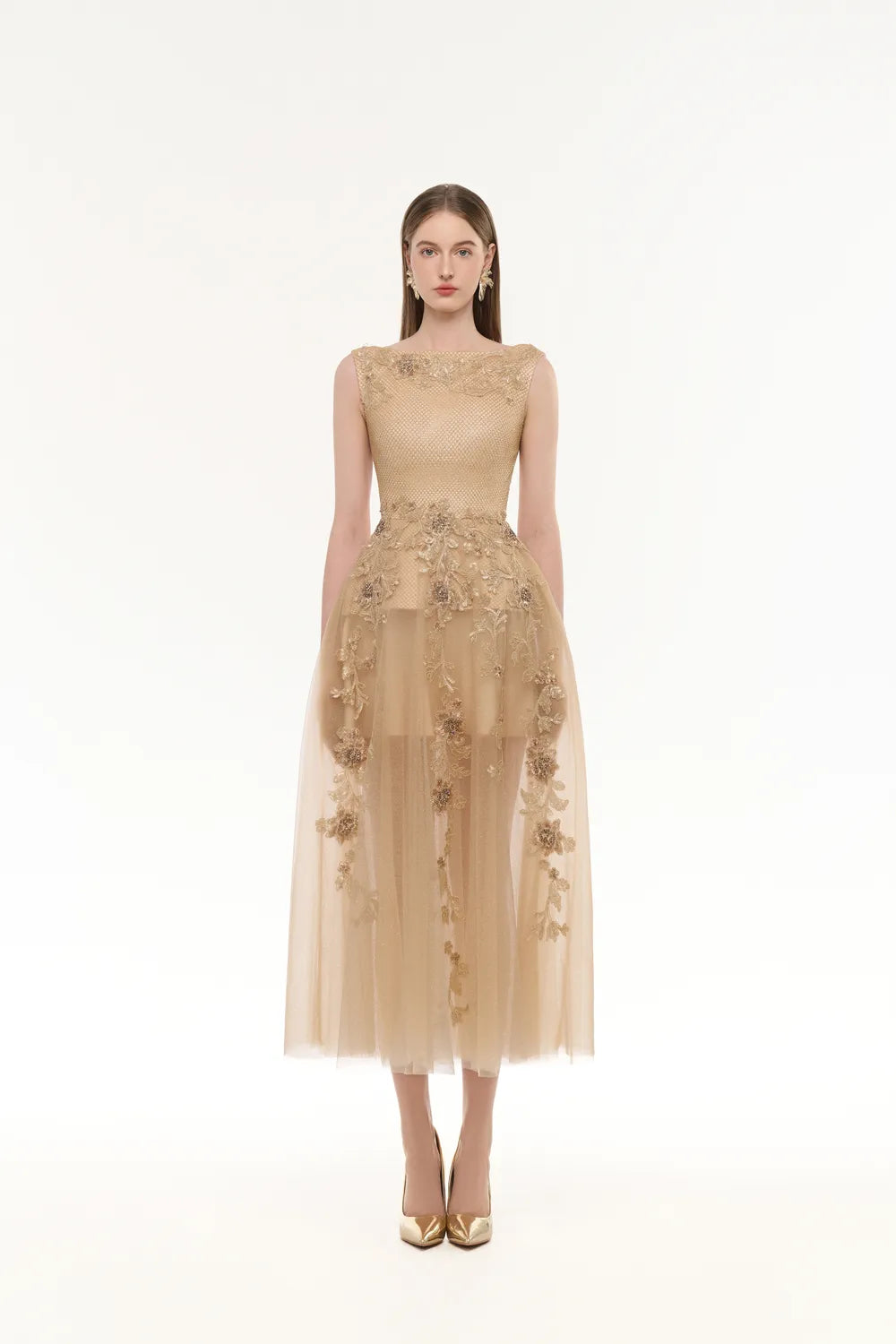 Sleeveless Boat Neck Draped A-Line Dress