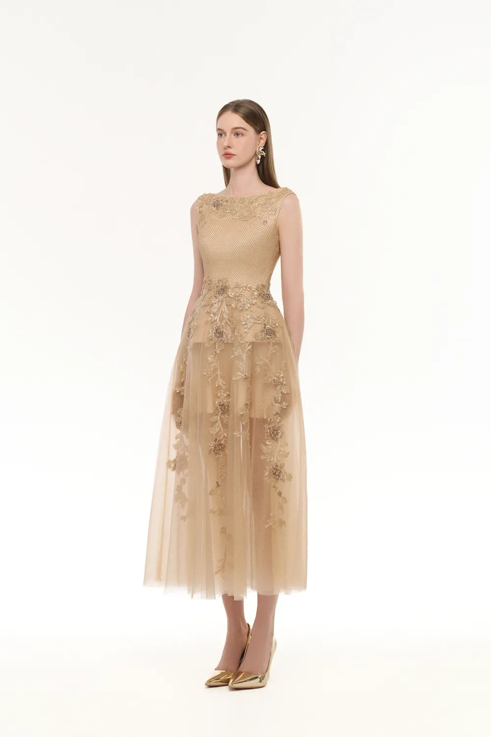 Sleeveless Boat Neck Draped A-Line Dress