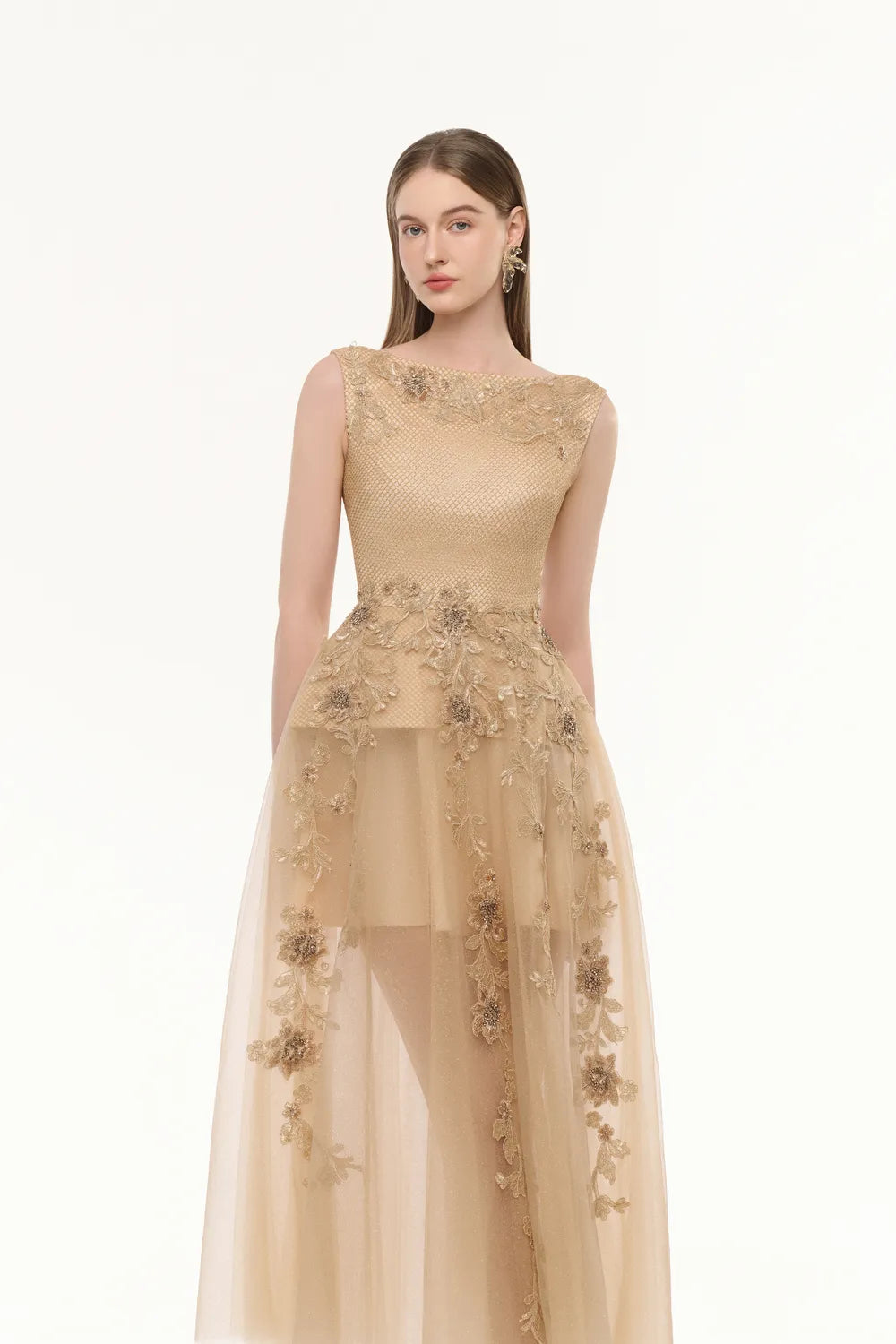 Sleeveless Boat Neck Draped A-Line Dress