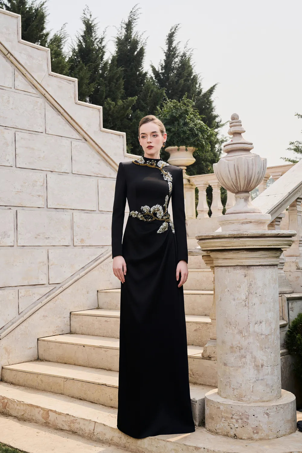 High Neck Long Sleeve Floral Dress