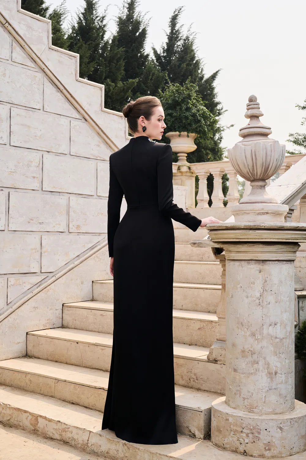 High Neck Long Sleeve Floral Dress