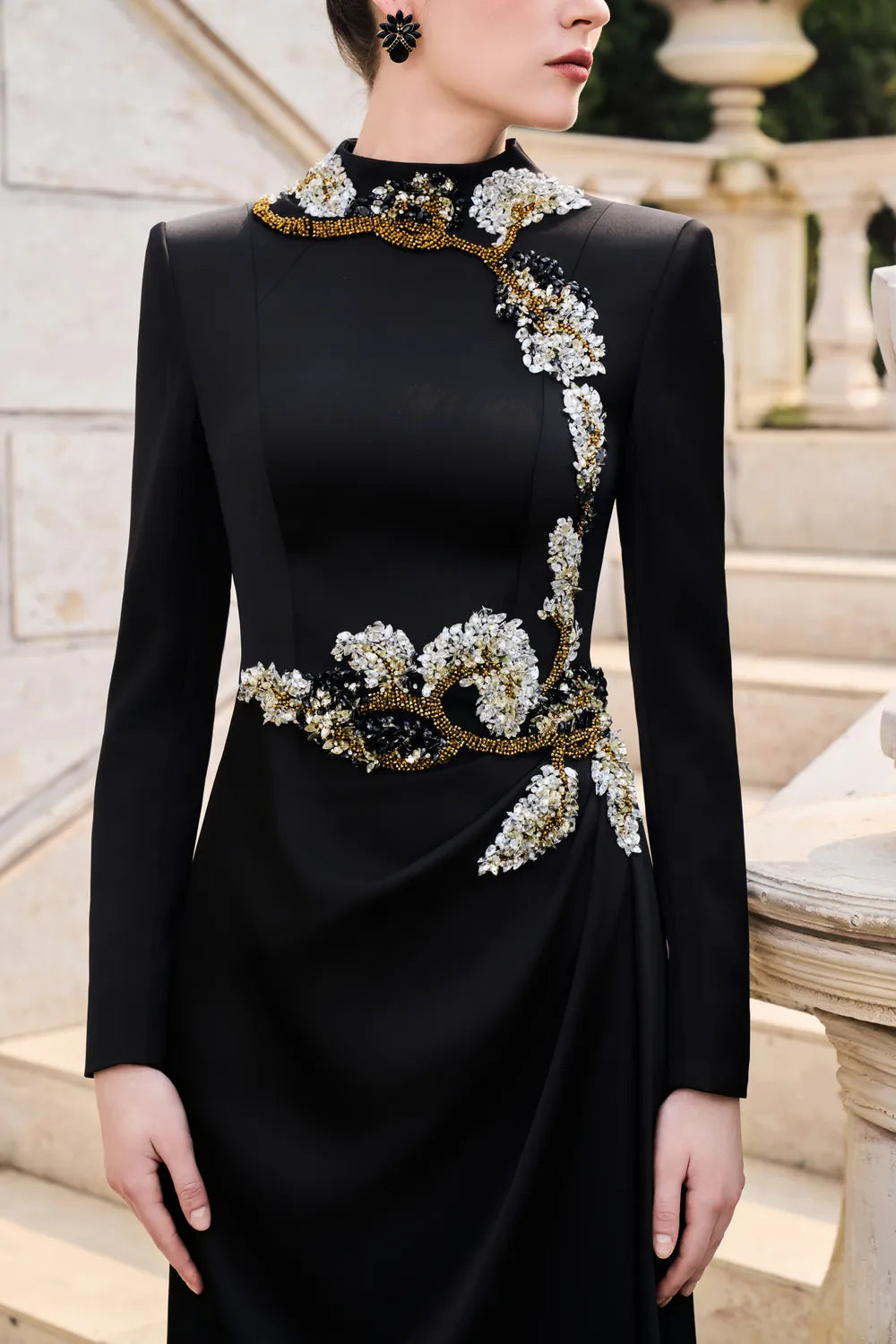 High Neck Long Sleeve Floral Dress