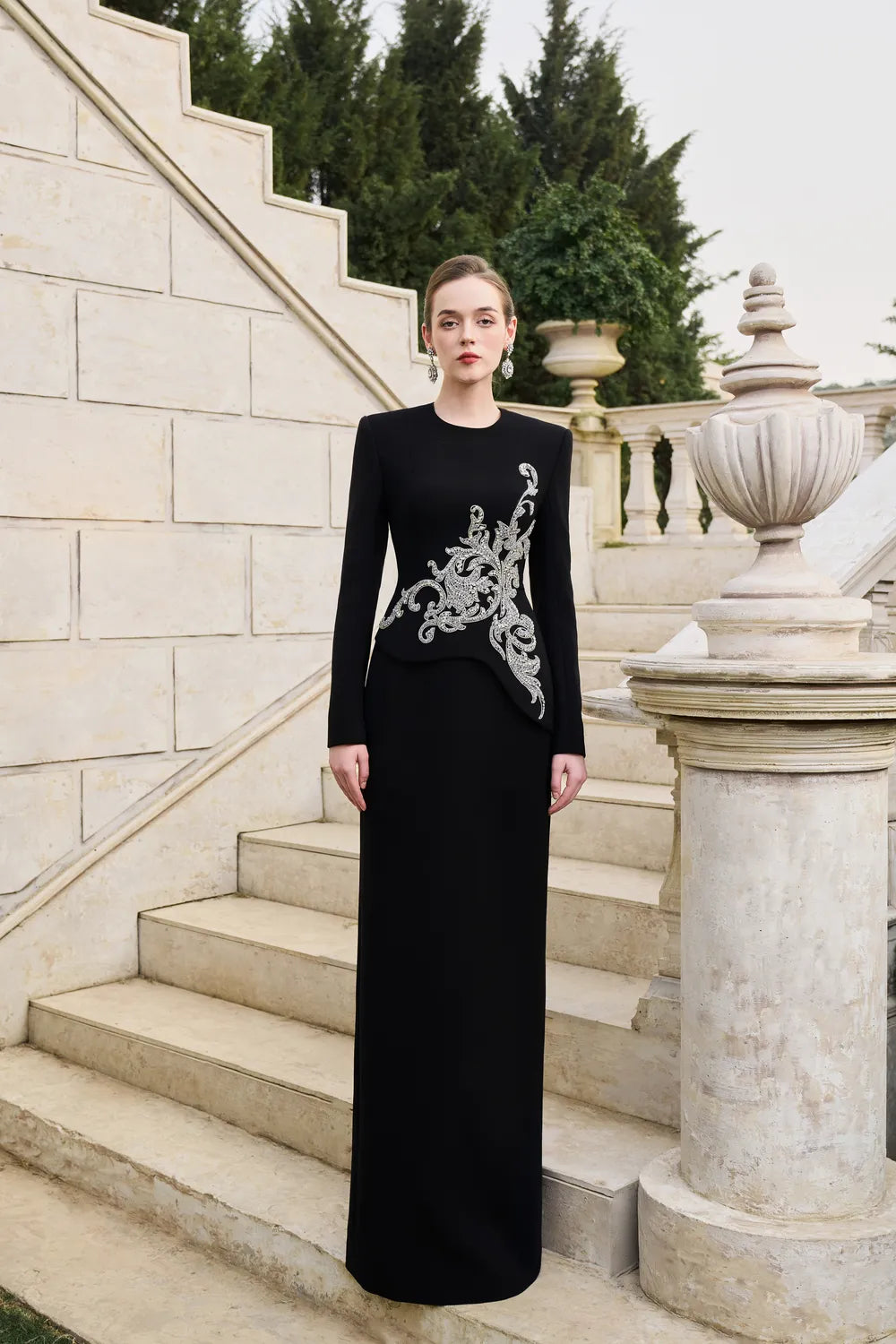 Side Crystal-Embellished Floor Length Dress