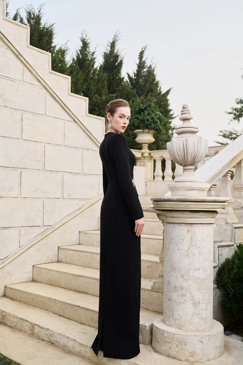 Side Crystal-Embellished Floor Length Dress