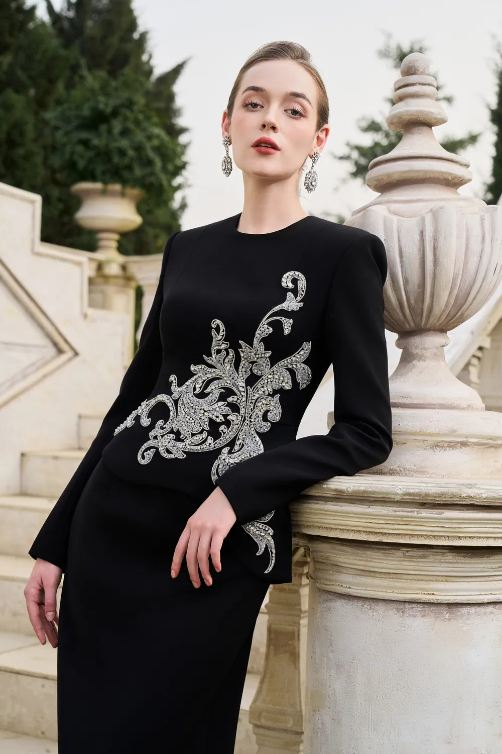 Side Crystal-Embellished Floor Length Dress