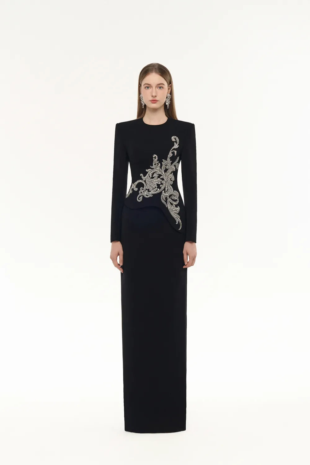 Side Crystal-Embellished Floor Length Dress