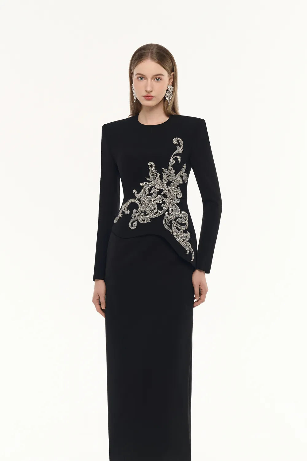 Side Crystal-Embellished Floor Length Dress