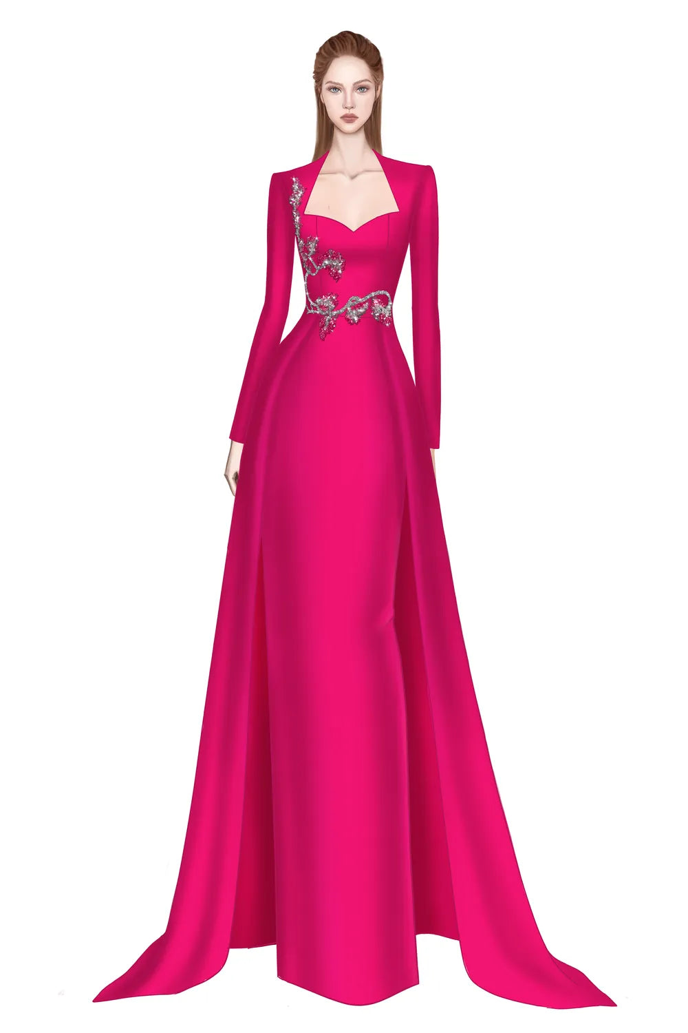 3D Embellished Anne Queen Neck A-line Dress