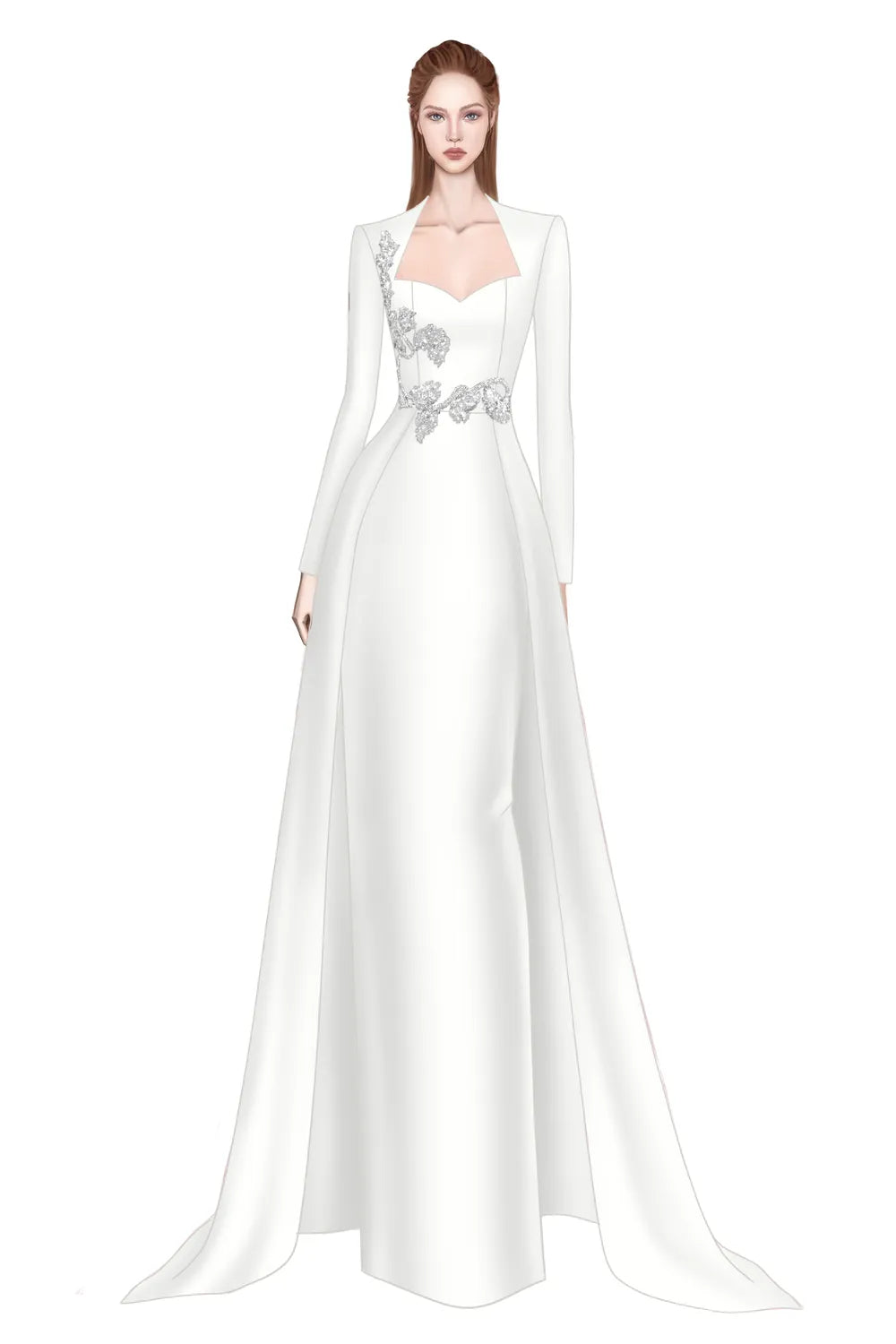 3D Embellished Anne Queen Neck A-line Dress