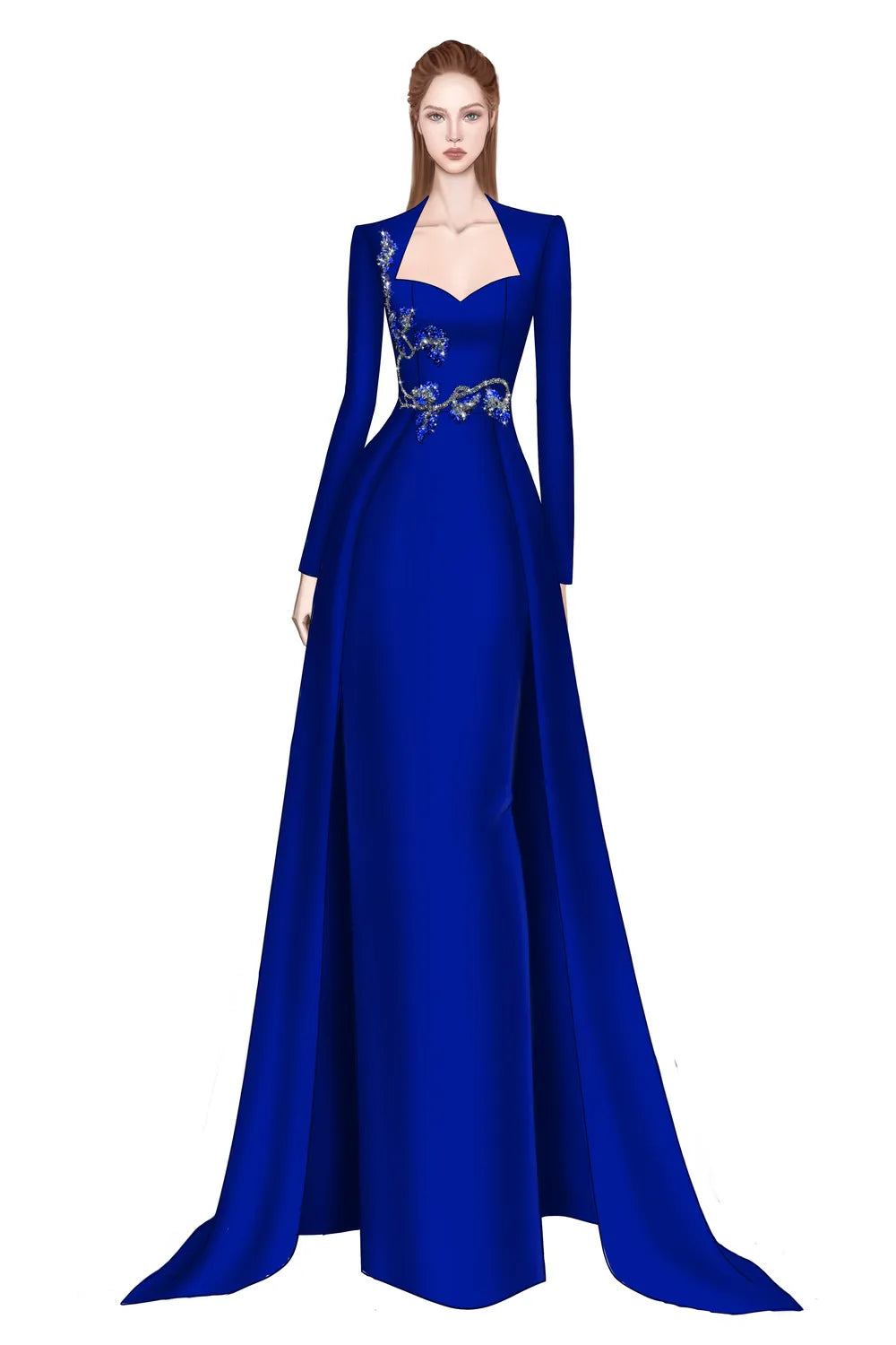 3D Embellished Anne Queen Neck A-line Dress